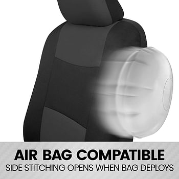 BDK PolyPro Car Seat Covers Full Set in Charcoal on Black – Front and Rear Split Bench Car Seat Cover, Easy to Install, Interior Covers for Auto Truck Van SUV