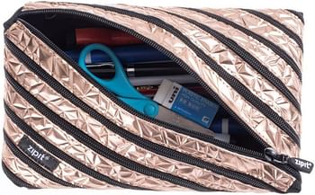Zipit Metallic Big Pencil Case/Cosmetic Makeup Bag, Rose Gold