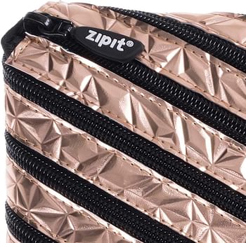 Zipit Metallic Big Pencil Case/Cosmetic Makeup Bag, Rose Gold