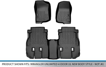 SMARTLINER Floor Mats 2 Row Liner Set Black for 2018-2021 Jeep Wrangler Unlimited 4 Door (JL New Body Style not JK)