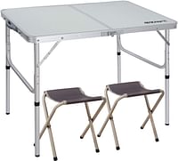 REDCAMP 3 Foot Aluminum Folding Table and Chairs Set, Adjustable Height Lightweight Portable Camping Table for Picnic Outdoor Indoor (White with 2 Stools) Size: 3-Feet (with 2 high stools)