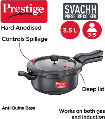 PRESTIGE Svachh3.5 Pressure Cooker, 3.5 Liter, Hard Anodized