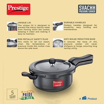 PRESTIGE Svachh3.5 Pressure Cooker, 3.5 Liter, Hard Anodized