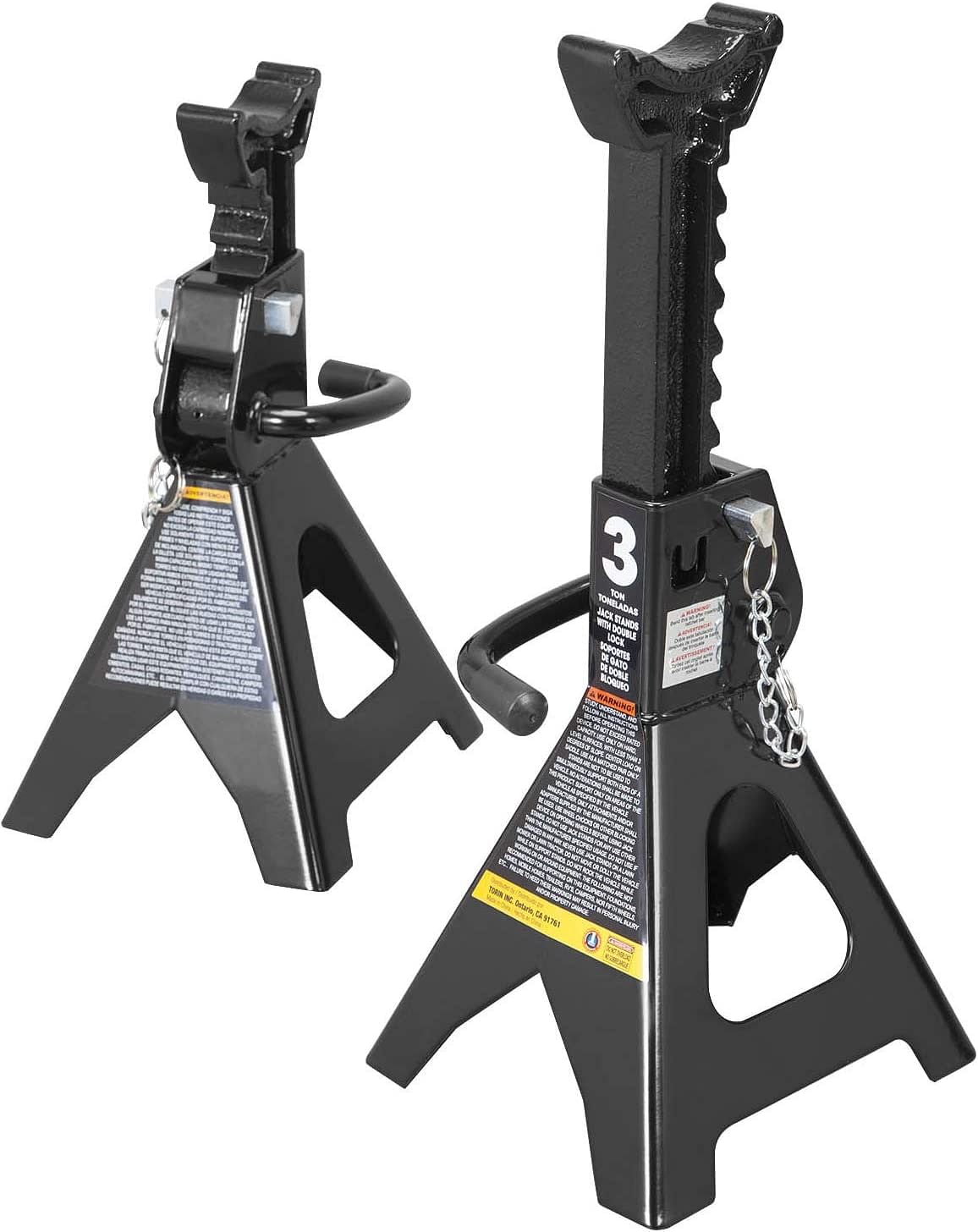 Torin 3 Ton (6,000 LBs) Capacity Double Locking Steel Jack Stands, 2 Pack AT43002AB - Black