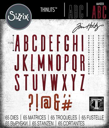 Sizzix Thinlits Die Set 65 Pack Alphanumeric Classic Upper Case by Tim Holtz, Multicolor