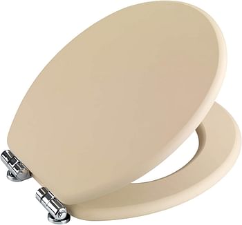 WENKO, Toilet Seat Cuero Beige, MDF, Leather Design, Non-Slam Anti-Bacterial Seat for Bathroom, Soft Close & Easy Clean, 35.5x42.5cm, Beige