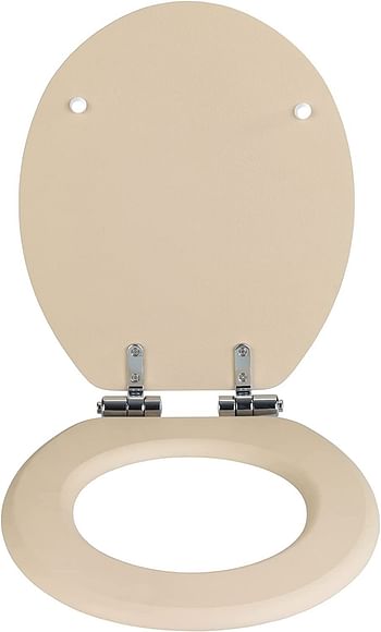 WENKO, Toilet Seat Cuero Beige, MDF, Leather Design, Non-Slam Anti-Bacterial Seat for Bathroom, Soft Close & Easy Clean, 35.5x42.5cm, Beige