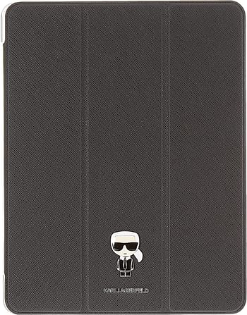 Karl Lagerfeld Pu Saffiano Ikonik Metal Folio Case For Ipad 12.9" - Black, Klfc12Okmk