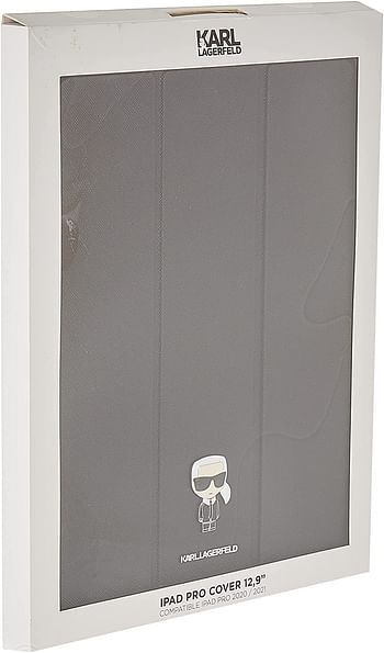 Karl Lagerfeld Pu Saffiano Ikonik Metal Folio Case For Ipad 12.9" - Black, Klfc12Okmk