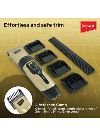 Impex Trimmer And Professional Hair Clipper, Rechargeable Trimmer, USB Fast Charging, Sharp Stainless Steel Blade,4 Attached Clips, Push Up Blade (0.8-2mm), 60-90 Minutes Working Time