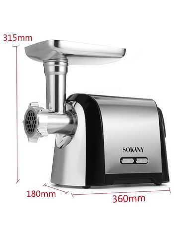 Sokany Electric Meat Grinder SK-088, 3200W Max Power 3200W, 3 in 1 Multifunctional Electric Meat Grinder, Sausage Stuffer, 1 Slicing Blade, 3 Grinding Plates