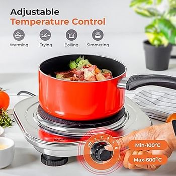 Stainless Steel Single Hot Plate, Indicator Light, GHP32023 | Adjustable Temperature Control | Overheat Protection| Non-Slip Feet | Auto Thermostat | Hot Plate for Kitchen Camping