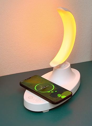 LED Crescent Moon Table Lamp with Wireless Charging Base – Illuminate and Power Up