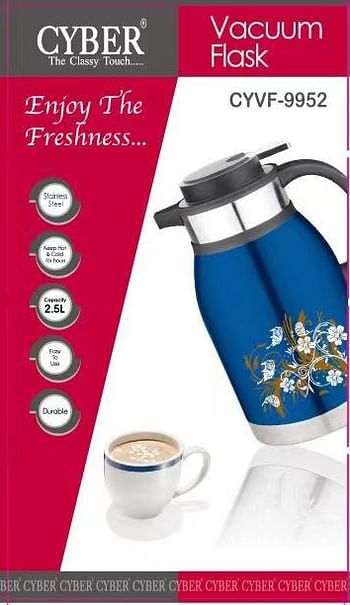 Cyber Stainless Steel Vacuum Flask, 2.5 Ltr - Blue