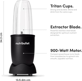 NutriBullet 900 Watts, 9 Piece Set, Multi-Function High Speed Blender, Mixer System with Nutrient Extractor, Smoothie Maker NB-201 - Black