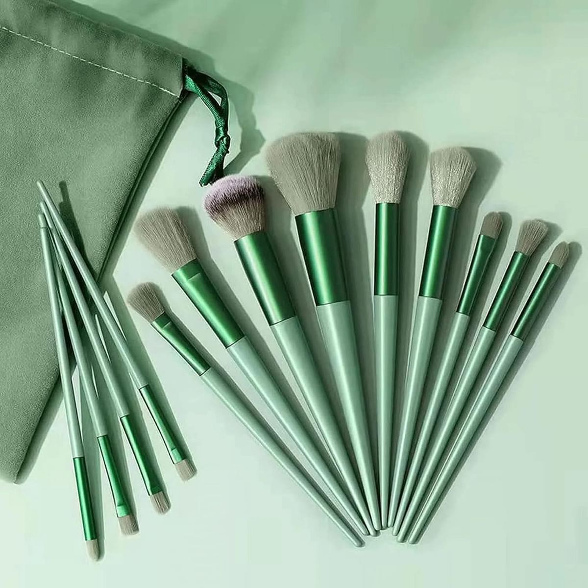 Makeup Brush Set 13 Pcs Professional Makeup Brush Set Eyeshadow Brush Blush Brush Foundation Brush Eyeliner Brush Set Makeup Brush Set - Green