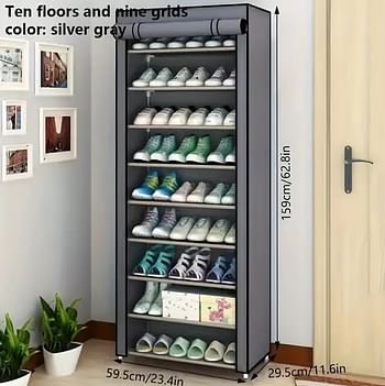 10-Tier Shoe Rack with Dustproof Non-woven Fabric Cover