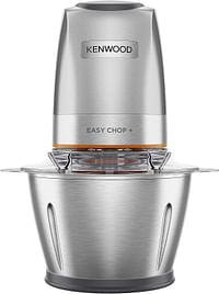 KENWOOD Stainless Steel Chopper 500W Electric Food Chopper with 1.2L SS Bowl 600ml working capacity Dripper Pro, Quad Blade, Storage Lid, Dual Speed, Spatula, Ice Crush Function CHP62.700SI - Silver