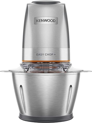 KENWOOD Stainless Steel Chopper 500W Electric Food Chopper with 1.2L SS Bowl 600ml working capacity Dripper Pro, Quad Blade, Storage Lid, Dual Speed, Spatula, Ice Crush Function CHP62.700SI - Silver