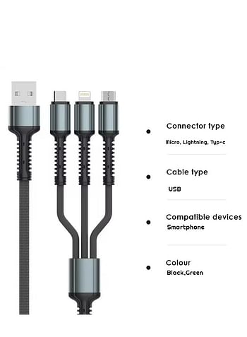 LDNIO 3-in-1 Fast Charging Cable (Model LC93) - 1.2m Length