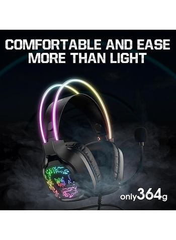 onikuma X22 Over-Ear Gaming Wired Headphones,Gaming Headset with Micphone,LED Light RGB Gamer Stereo Earphones for PS4/PS5/XOne/XSeries/NSwitch/PC- Black