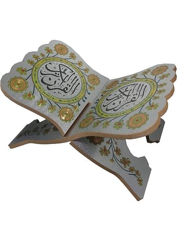 Muslim Al Quran Rehal Stand Foldable Wooden Holder for Holy Books Prayers Shelf for Eid Ramadan Religious Gift - White