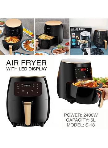 Silver Crest 6L Multifunctional Air Fryer Smart Touch Screen Control Digital Electric Deep Oven