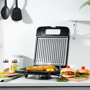 Geepas 1400 W 4-Slice Grill Maker- GGT671N/ Non-Stick Plates for Easy Release and Quick Cleanup/ Cool Touch Handle, Overheat Protection, Perfect for Grilled Sandwiches, Fit Any Type or Size of Food, Meat, Snack - Black