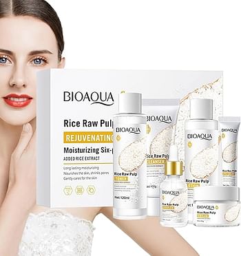 Skincare 6pcs Set Women Rice Extract Skin Care Sets & Kits, Rice Moisturizer, Rice Raw Pulp Essence, Skin Brightening Essence, Eye Cream, Cleanser Facial Cream Lotion