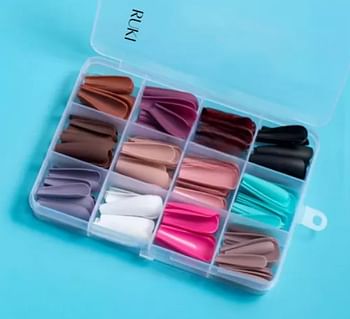 RUKI 144 PCS Nails 12 Grid Different Colours, Artificial Nails, Acrylic Nails 144 Nails with box , Beautiful Fake Nails, reusable, Different shapes and Colors