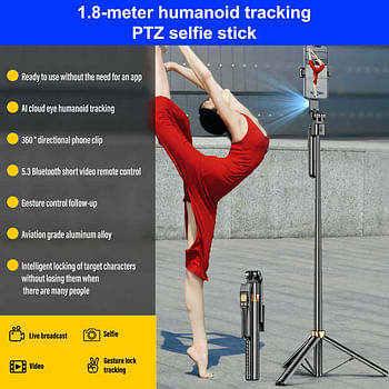 CL11 1.8m 360 Selfie Stick AI Auto Face Tracking Holder Smart Selfie Stick Mount Holder for Vlogging