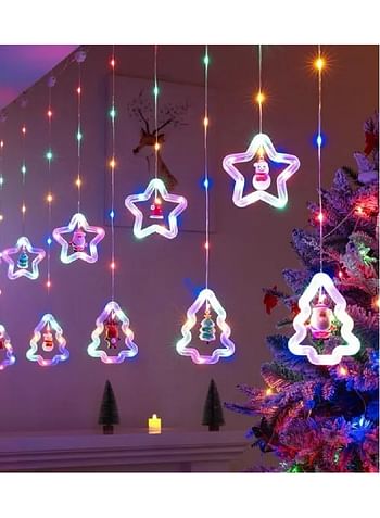 WILLED Christmas String Lights 120 LED Window Curtain Lights with Remote, Multicolor Waterproof Fairy Lights with Hanging Xmas Ornaments for Indoor Outdoor Xmas Tree Patio Garden