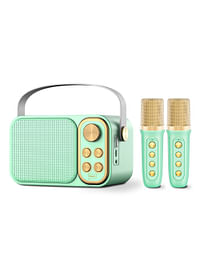 Impex Portable Bluetooth Karaoke Speaker With 2 Wireless Mic With Voice Modulation Green & Gold