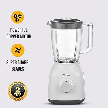 Clikon 2 in 1 Countertop Blender with 1.5 Liter & 0.5 Liter BPA Free Jars, Wet and Dry Grinder Jar, 350 Watts, Grey - CK2630