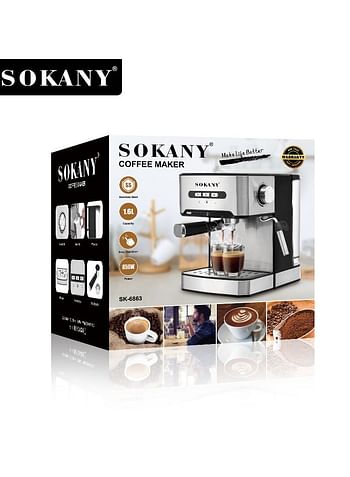 SK-6863 Home Coffee Maker 800w Power Stainless Steel 1.6l Large Capacity Espresso Coffee Maker