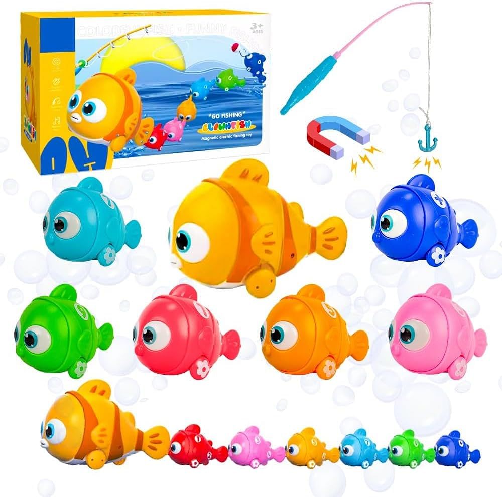 UKR Magnetic Electric Fishing Game Toy Set for Kids 7 Pc Clownfish Fishing With One Magnetic Fishing Rod Fun Fishing Toys for Toddlers and Kids Colorful Fish Toy for Boys & Girls