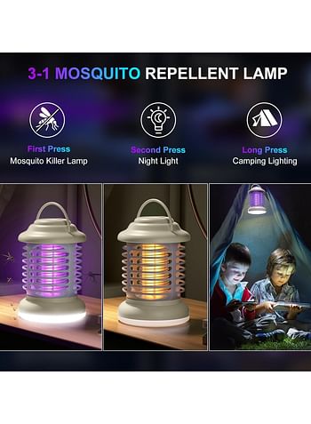 Electric Mosquito Zapper Lamp and Insect Trap with UV Light - USB Rechargeable Mosquito Lamp with Night Light and Camping Light Indoor Outdoor - Multicolour