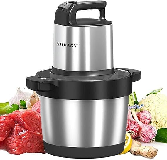 SOKANY Electric Food Chopper Stainless Steel Bowl 2 Speed ​​with 4 Sharp Blades Blender Chopper with Powerful Motor Food Processor for Fruit Vegetables Meat Spices (SK-7033, 1500W, 6.5L)