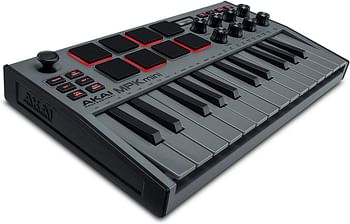 Akai Professional Mpk Mini Mk3 25 Key Usb Midi Keyboard Controller With 8 Backlit Drum Pads, 8 Knobs And Music Production Software Included Mpkmini3 - Grey