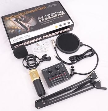 V8 Live Sound Card Microphone Set With Rechargeable 12 Kinds Of Auxiliary Background Sound K Song Singing Equipment With Bluetooth Connection