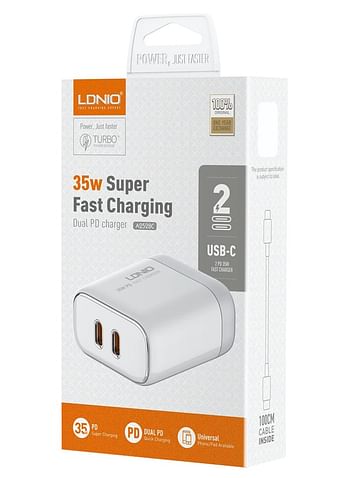 LDNIO A2528C Dual PD Charger - 35W Super Fast Charging