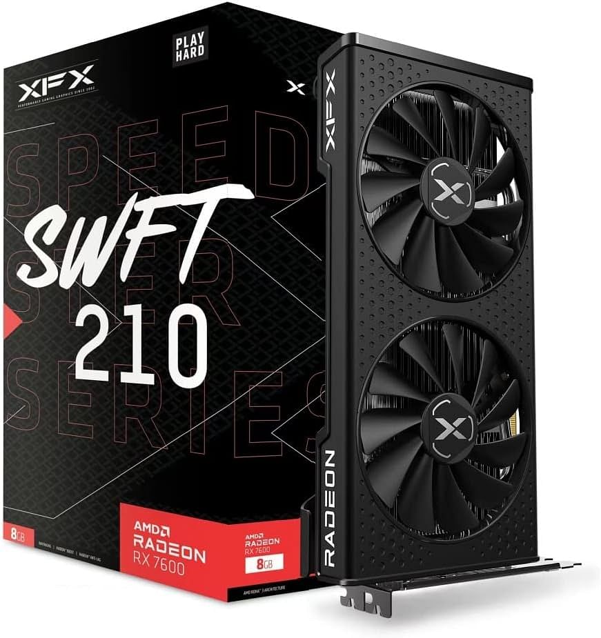 XFX SPEEDSTER SWFT210 RADEON RX 7600 CORE Gaming Graphics Card with 8GB GDDR6 HDMI 3xDP, AMD RDNA 3 (RX-76PSWFTFY)