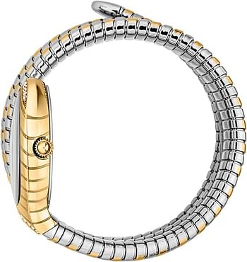 Just Cavalli Women's Signature Snake Watch Silver And Gold Bracelet Silver Dial