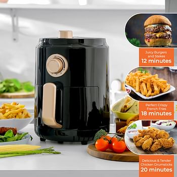 Geepas Vortex 1.8L Digital Air Fryer – Convection Air Fryer with LED Touchscreen 30 Minutes Timer & Non-Stick Basket – Oil Free Toaster Oven 1200W Black