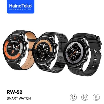 Haino Teko Germany RW52 Round Shape AMOLED Display Smart Watch With 3 Pair Straps For Mens and Boys Black