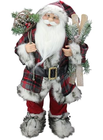 Standing Santa with Frosted Pine Snowshoes and Skis Christmas Figurine 24"