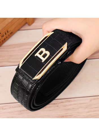 Leather Belt for Men Crocodile Pattern Dress Belt with Automatic Buckle Adjustable Fit for Formal and Casual Wear Black