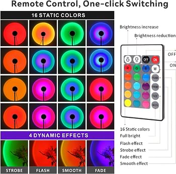 360&degree Rotatable Sunset Lamp, Baytion RGB 16 Colors & 4 Modes Remote LED Sunset Light Romantic Night Light For Bedroom Decor, Living Room, Kid's room, Photography, Party 1.6M USB Cable Plug and Play