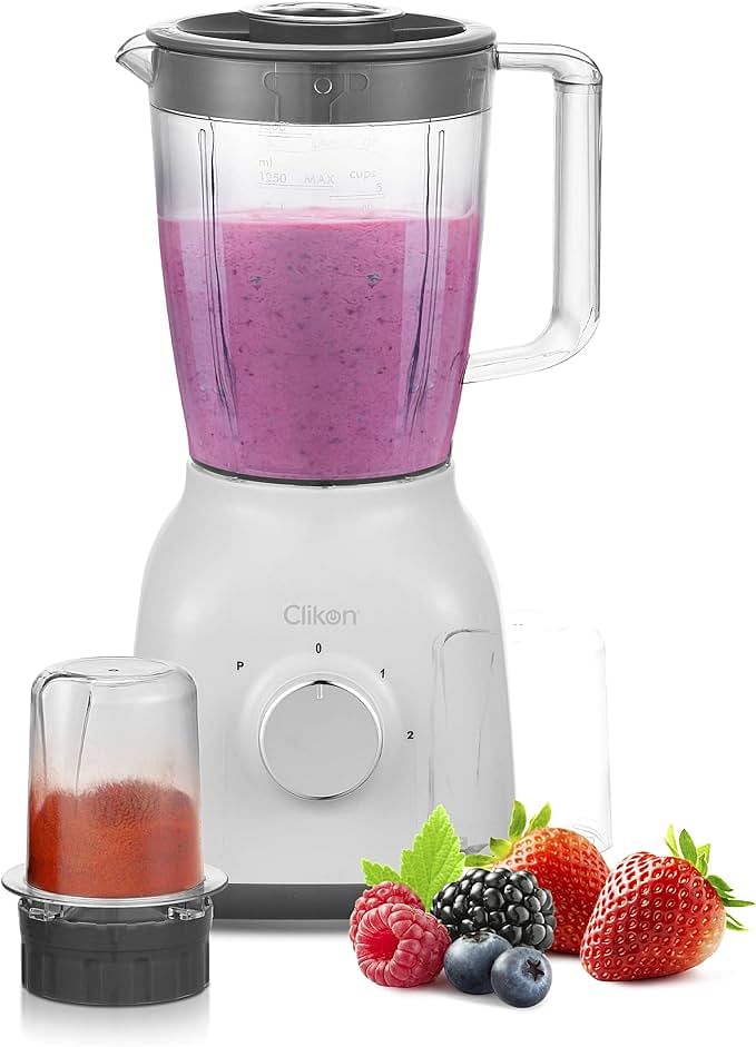 Clikon 2 in 1 Countertop Blender with 1.5 Liter & 0.5 Liter BPA Free Jars, Wet and Dry Grinder Jar, 350 Watts, Grey - CK2630