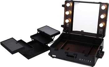 MAYLAN Makeup Train Stand Case With Pro Studio Artist Trolley And Lights, Black - Medium